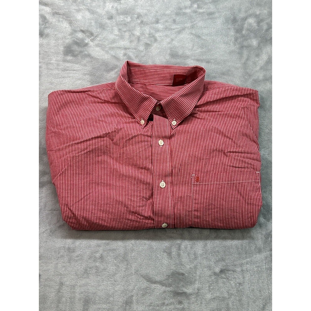 IZOD Mens Sz‎ XL Shirt Red Check Plaid Luxury Sport Button Up Red Casual Guys